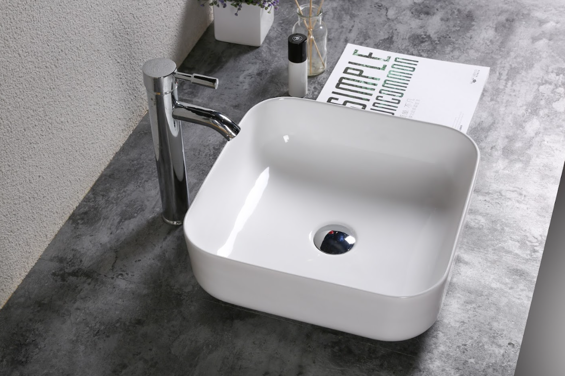 Infinity Square Gloss White Ceramic Above Counter Basin 385*385*140mm