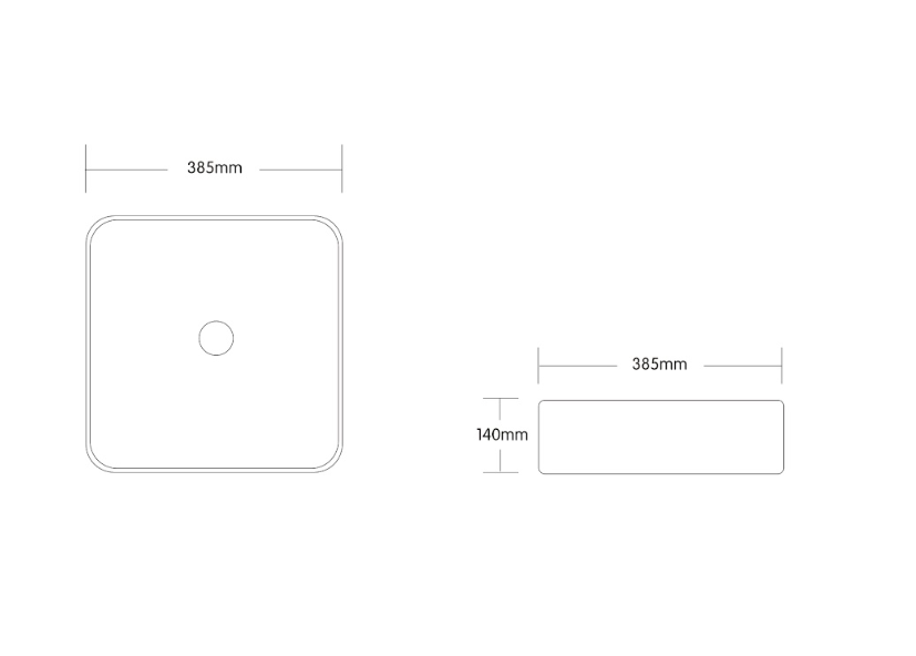 Infinity Square Gloss White Ceramic Above Counter Basin 385*385*140mm