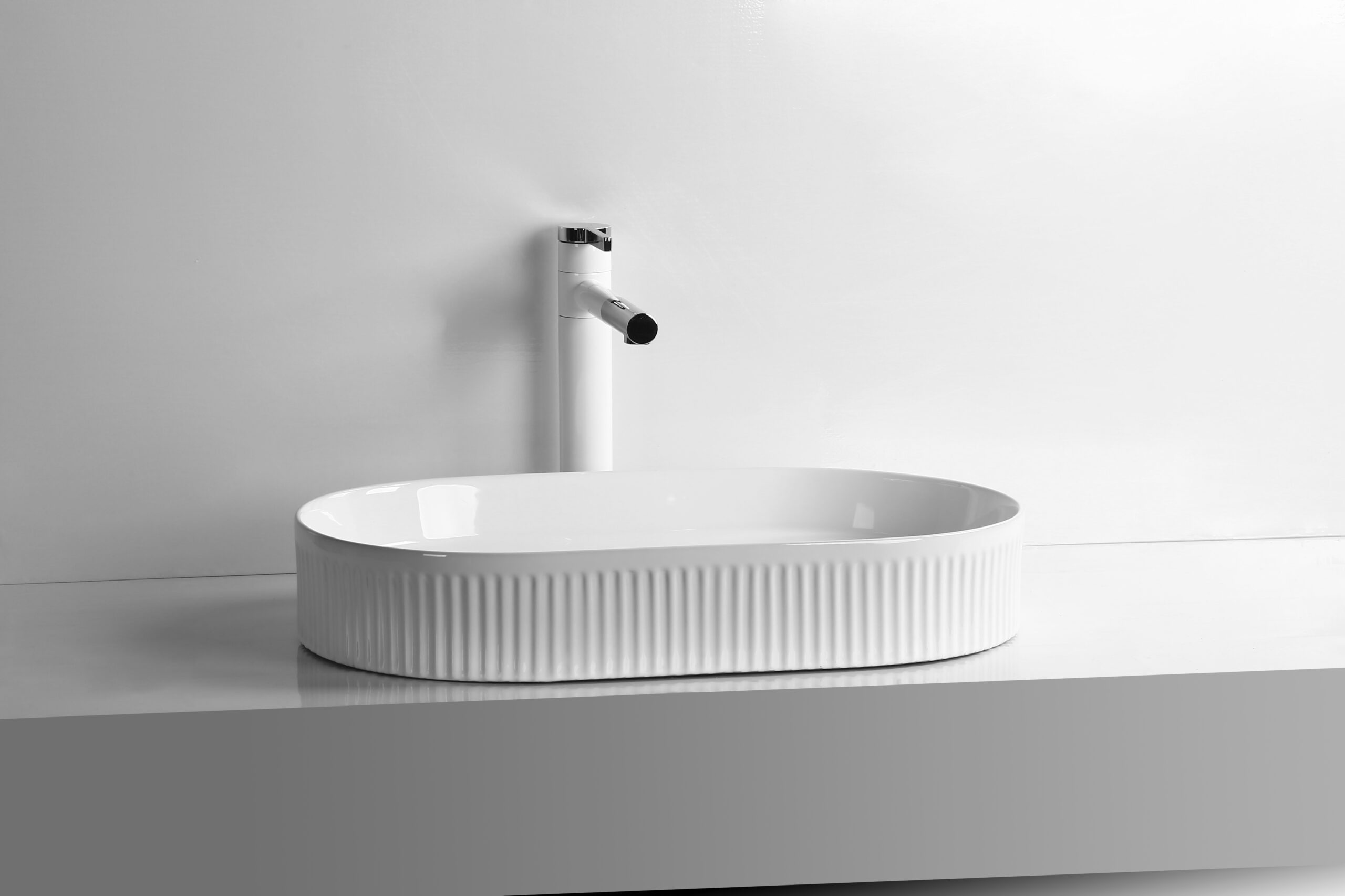 Infinity Oval Gloss White/Matt White/Matt Black Ceramic Above Counter Basin 580*360*100mm