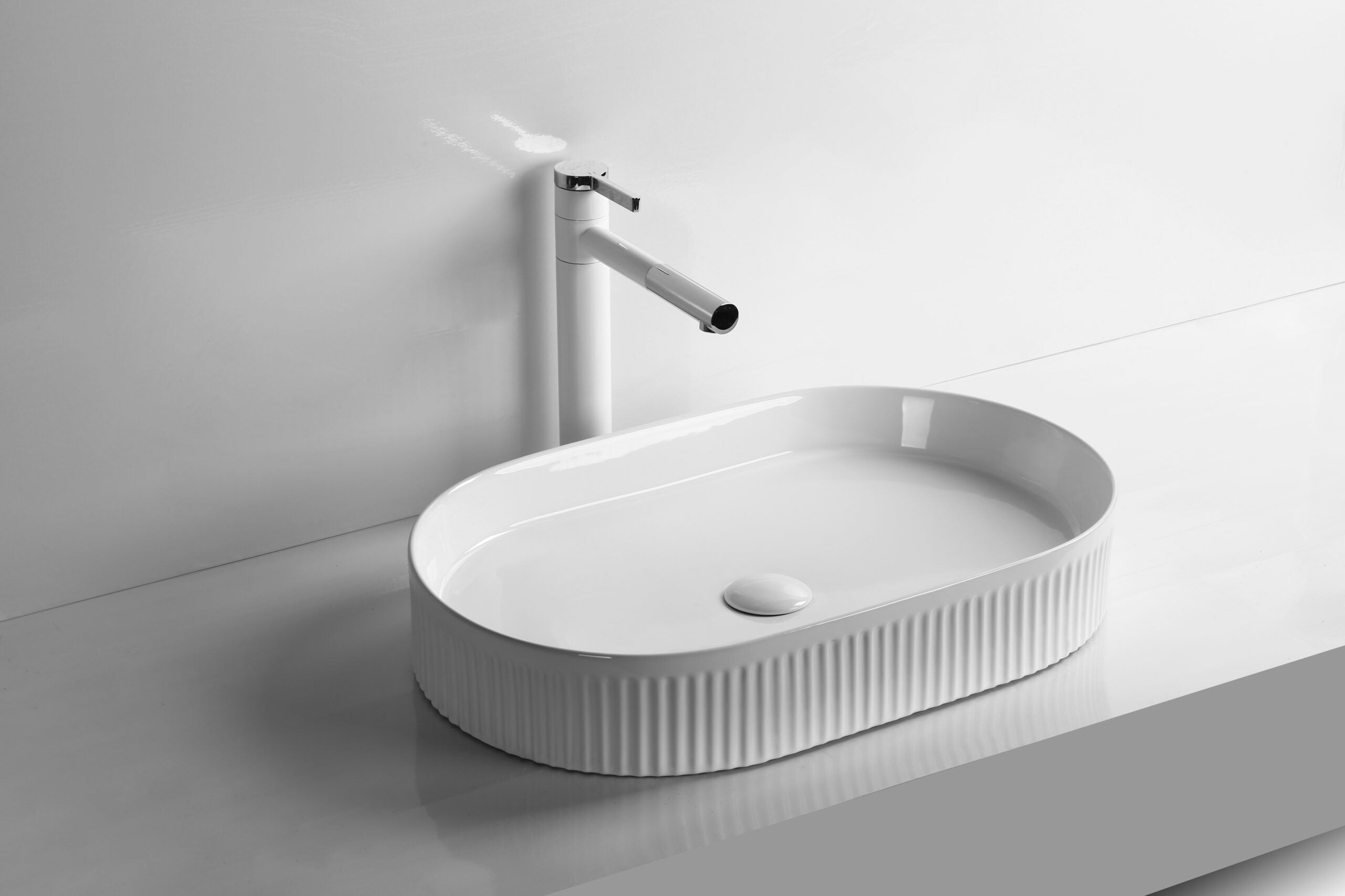 Infinity Oval Gloss White/Matt White/Matt Black Ceramic Above Counter Basin 580*360*100mm