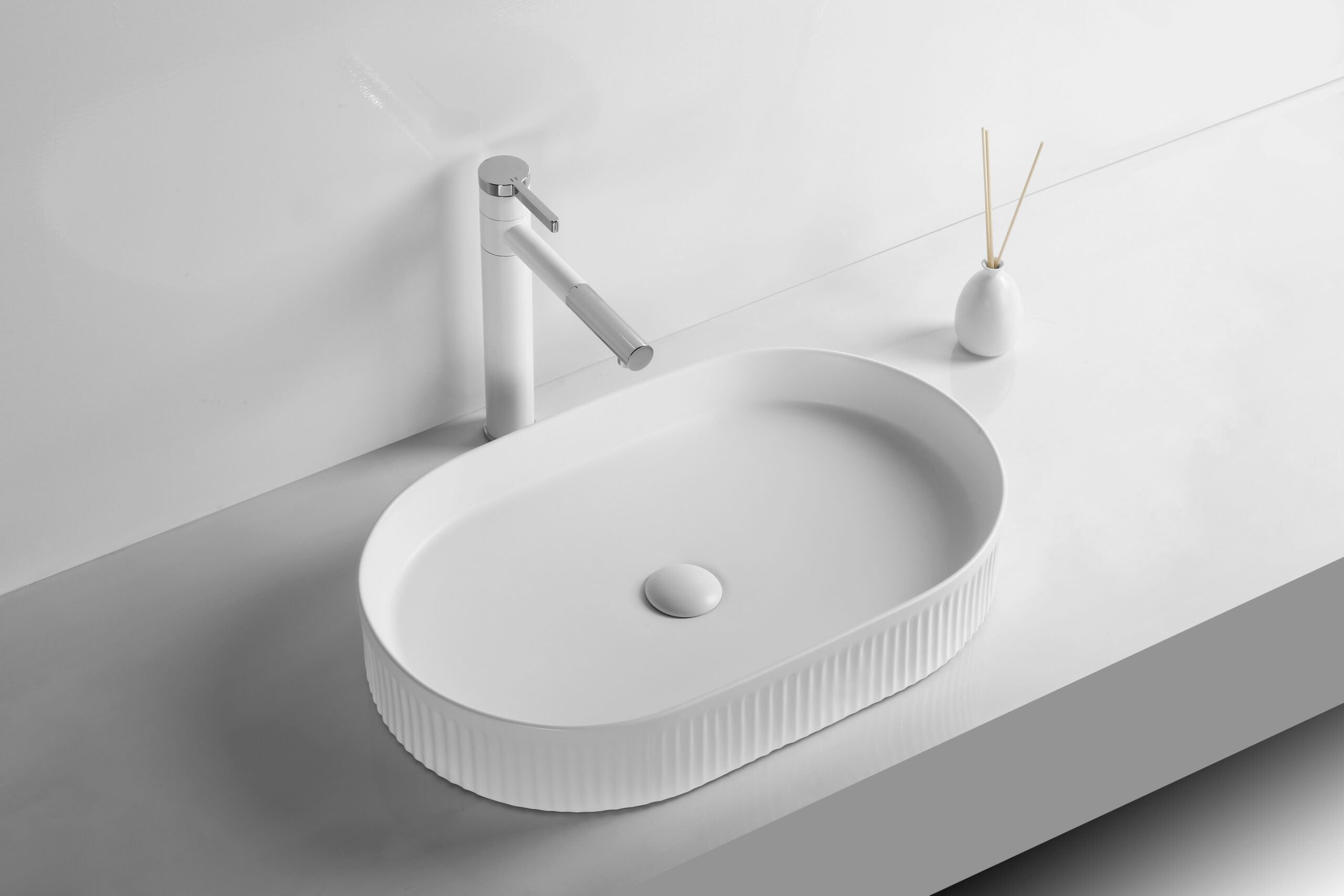 Infinity Oval Gloss White/Matt White/Matt Black Ceramic Above Counter Basin 580*360*100mm