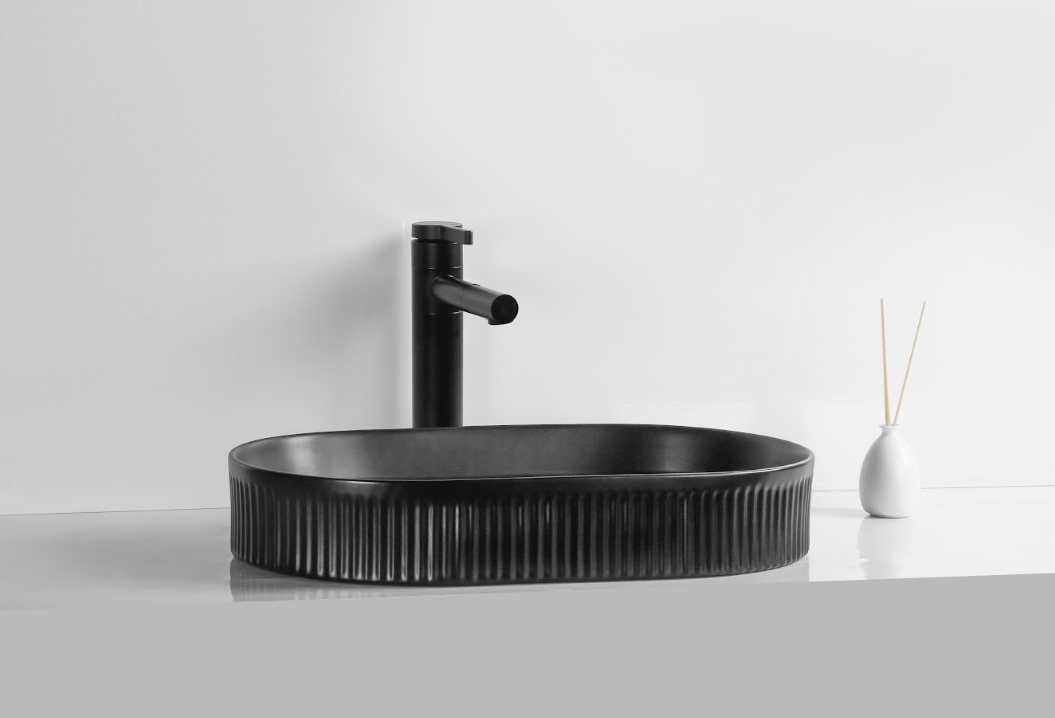 Infinity Oval Gloss White/Matt White/Matt Black Ceramic Above Counter Basin 580*360*100mm