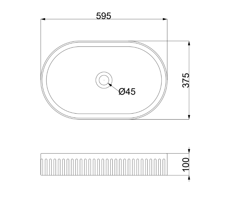 Infinity Oval Gloss White/Matt White/Matt Black Ceramic Above Counter Basin 580*360*100mm