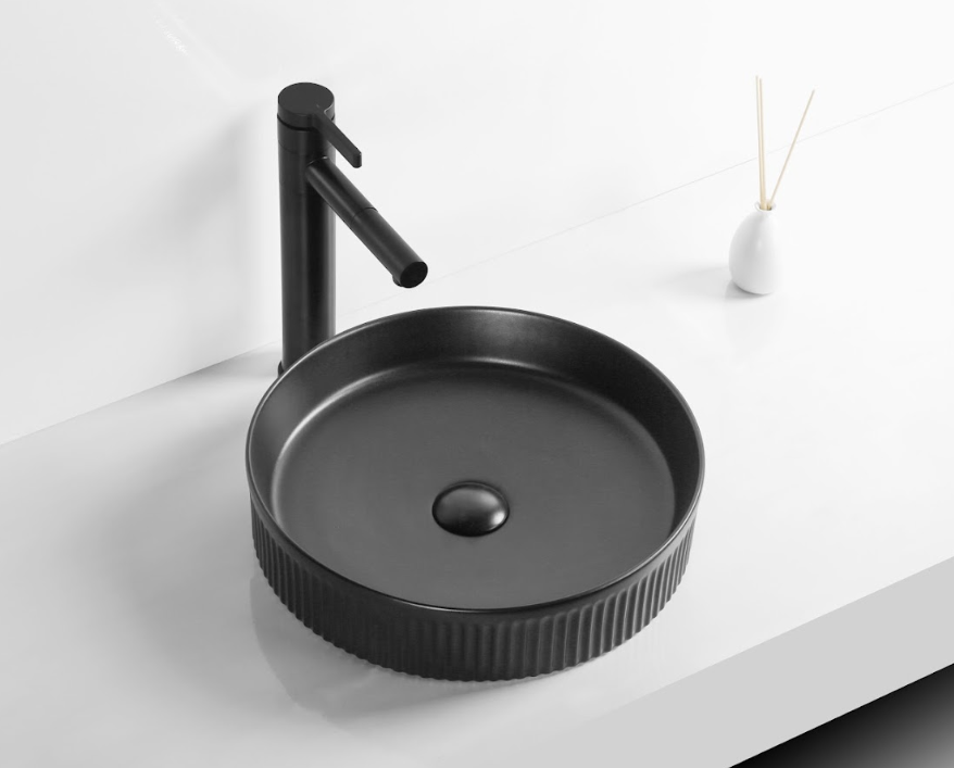 Infinity Round Gloss White/Matt White/Matt Black Ceramic Above Counter Basin 405*405*100mm