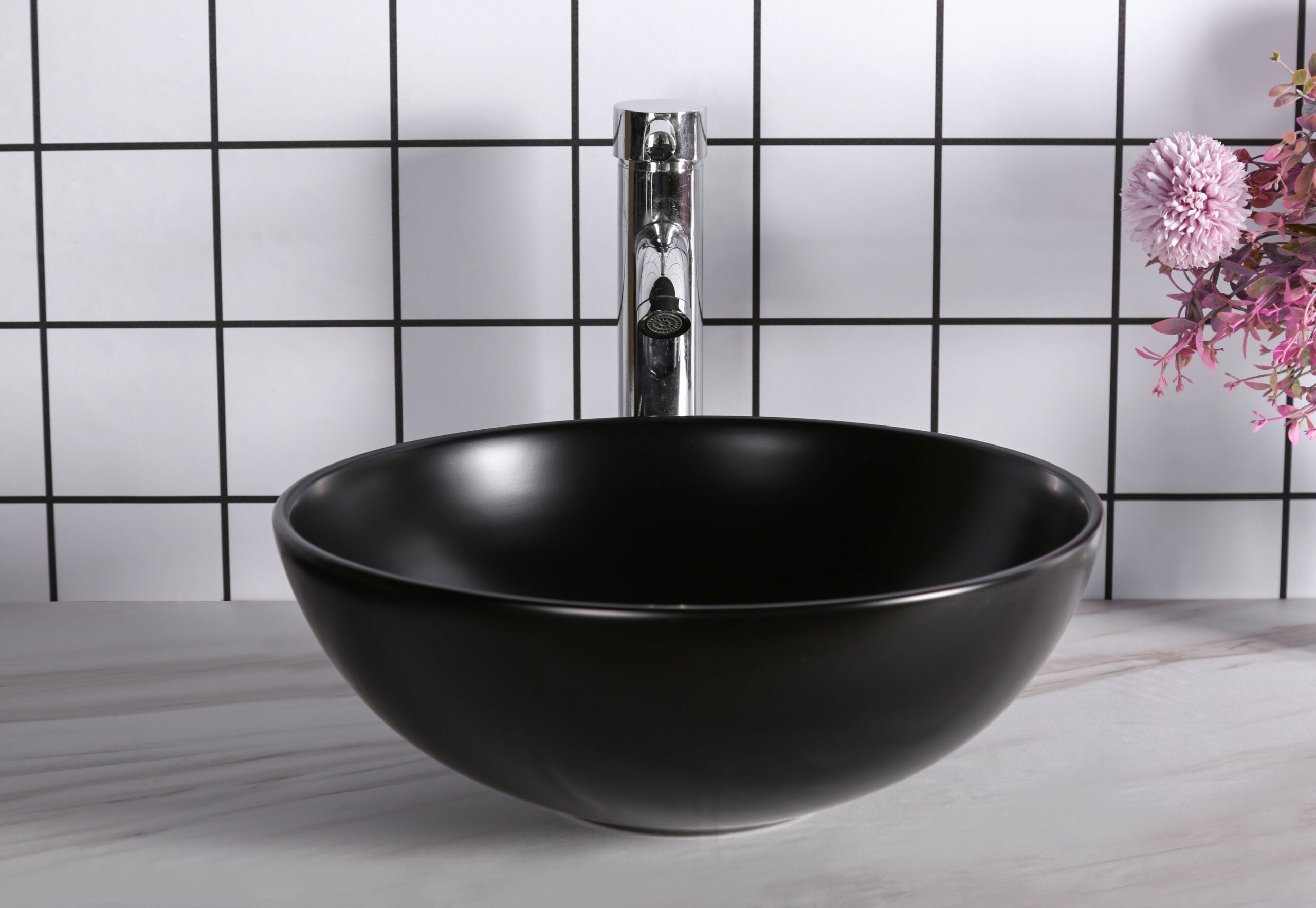 Infinity Round Gloss White/Matt White/Matt Black Ceramic Above Counter Basin 400*400*145mm