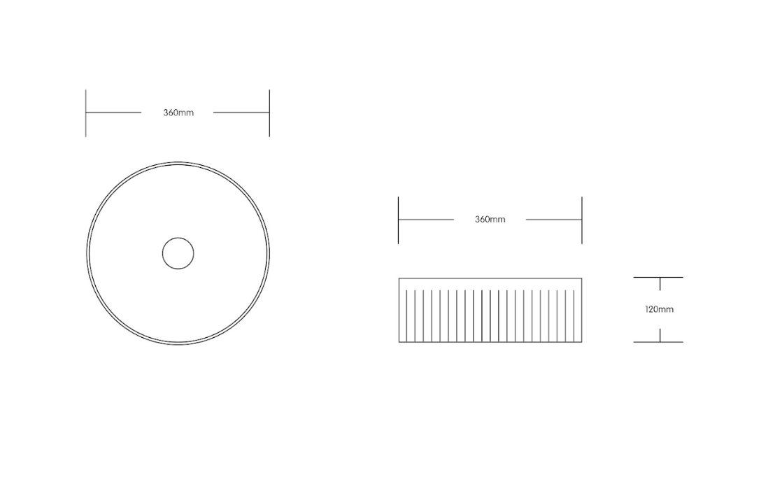 Infinity 360×360×120mm Fluted Round Ceramic Above Counter Basin – Gloss White / Matt White / Matt Black