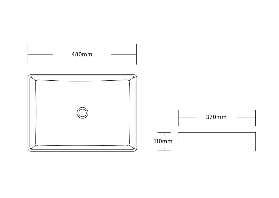Infinity Rectangle Matte White/Matte Black Ceramic Above Counter Basin 480*370*110mm