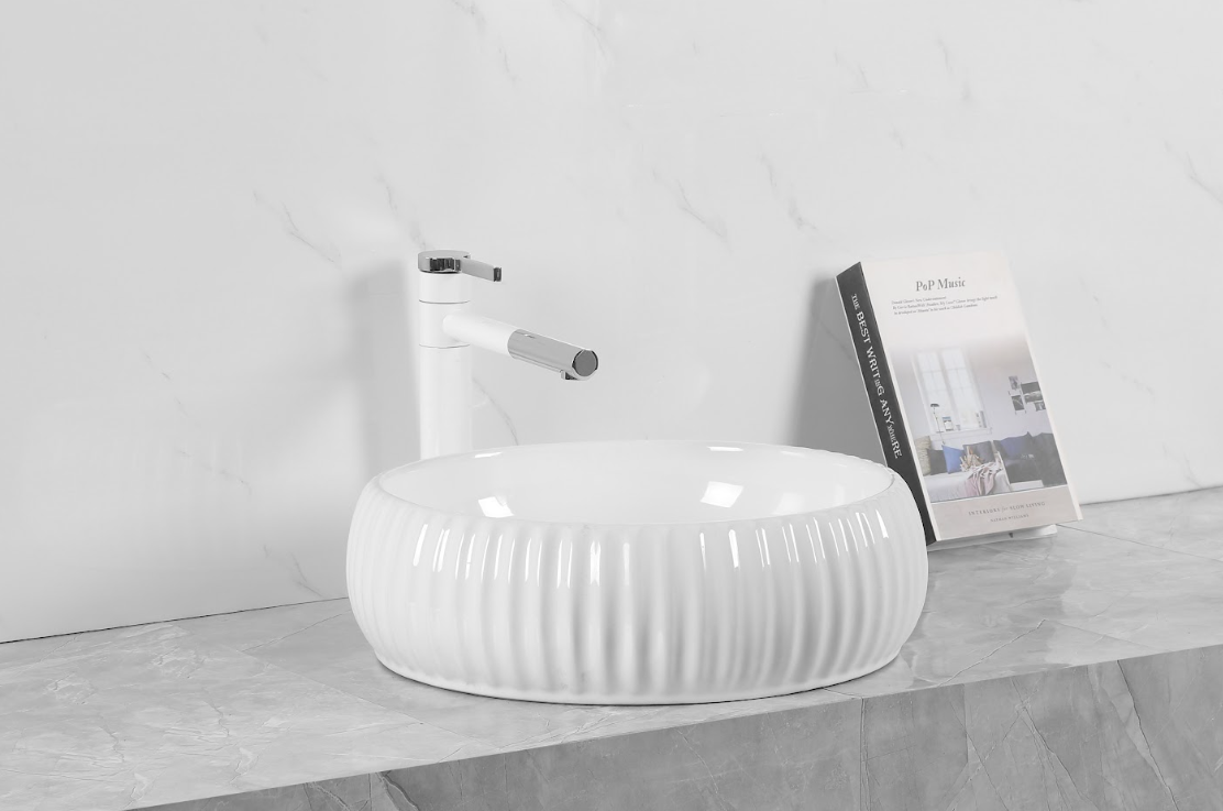 Infinity Round Gloss White/Matt White Ceramic Above Counter Basin 420*420*135mm