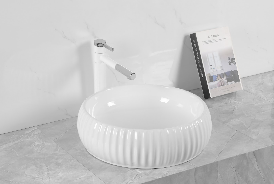 Infinity Round Gloss White/Matt White Ceramic Above Counter Basin 420*420*135mm