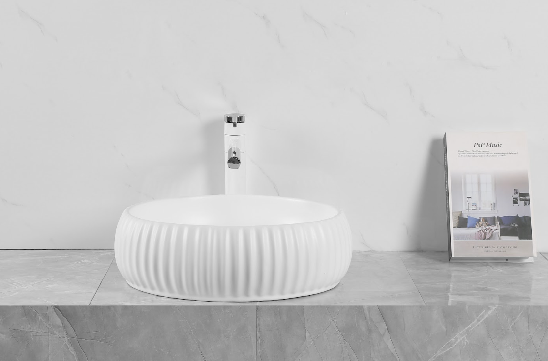 Infinity Round Gloss White/Matt White Ceramic Above Counter Basin 420*420*135mm