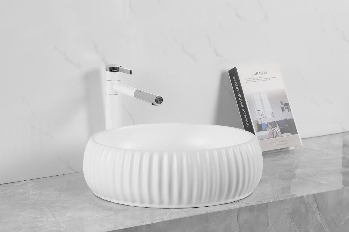 Infinity Round Gloss White/Matt White Ceramic Above Counter Basin 420*420*135mm