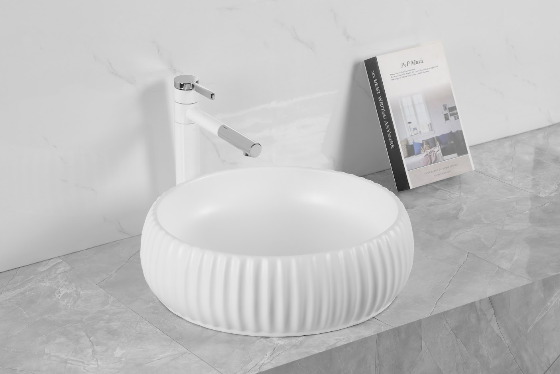 Infinity Round Gloss White/Matt White Ceramic Above Counter Basin 420*420*135mm