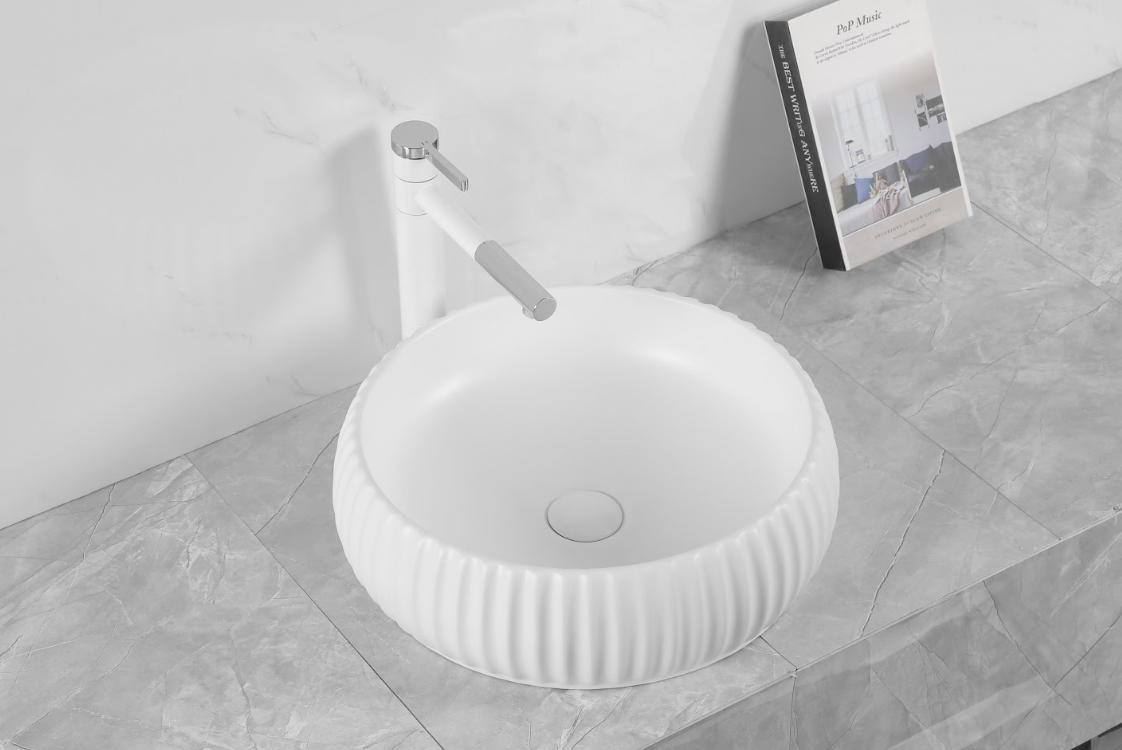 Infinity Round Gloss White/Matt White Ceramic Above Counter Basin 420*420*135mm