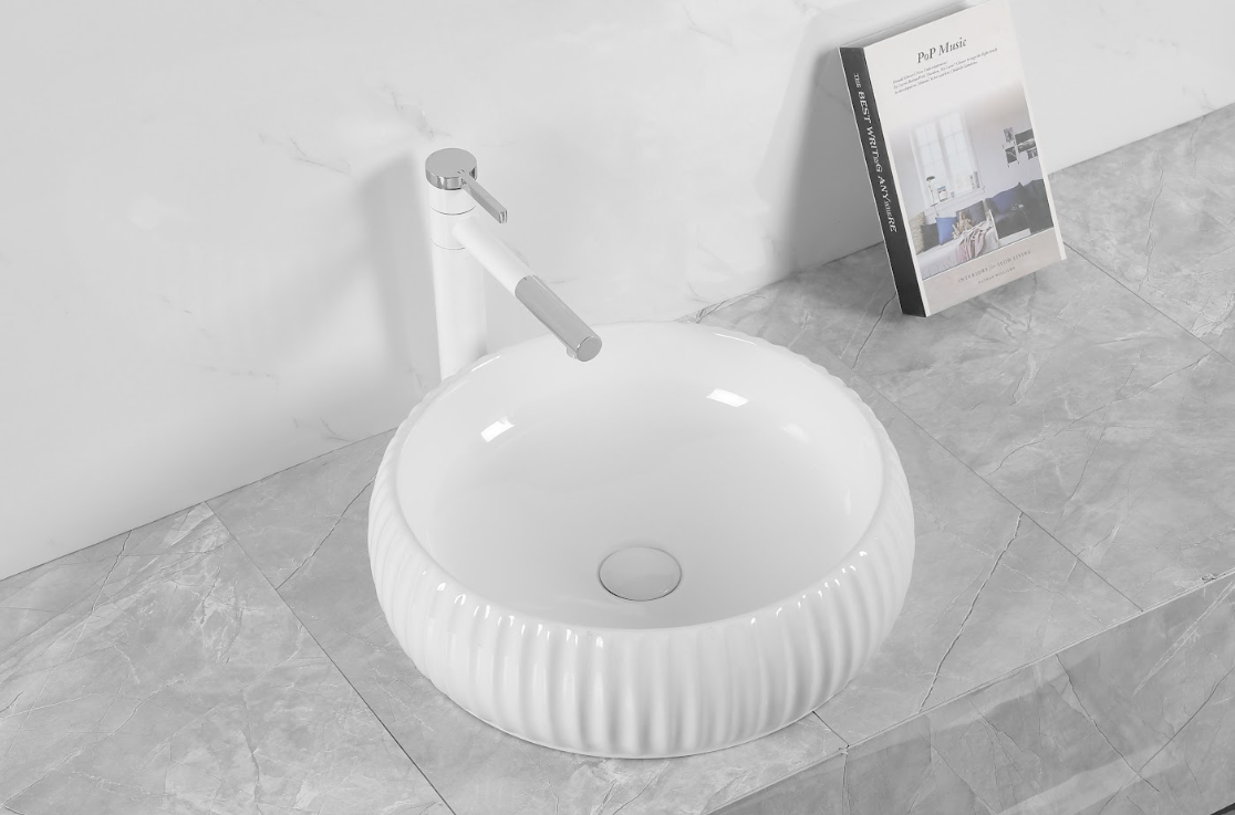 Infinity Round Gloss White/Matt White Ceramic Above Counter Basin 420*420*135mm
