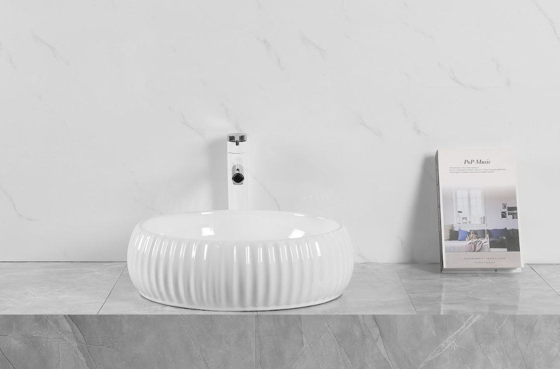 Infinity Round Gloss White/Matt White Ceramic Above Counter Basin 420*420*135mm