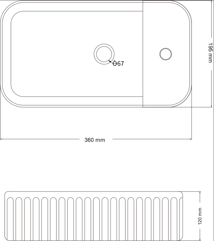 Infinity Rectangle Gloss White Ceramic Above Counter Basin 360*195*120mm