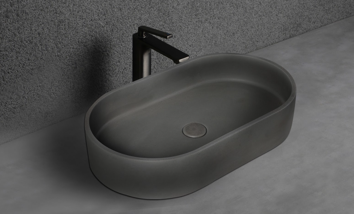 Infinity Matte Grey Concrete Oval Above Counter Basin 582*365*120mm