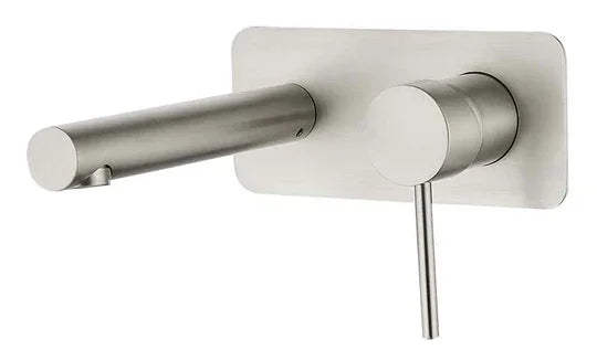 Modern brushed nickel wall-mounted bathroom mixer tap by Secasa Home
