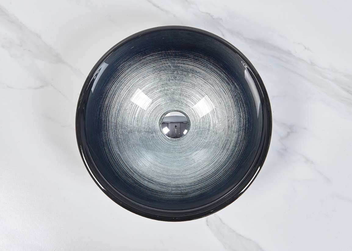Infinity Black and Blue Tempered Glass Round Above Counter Art Basin 420*420*145mm
