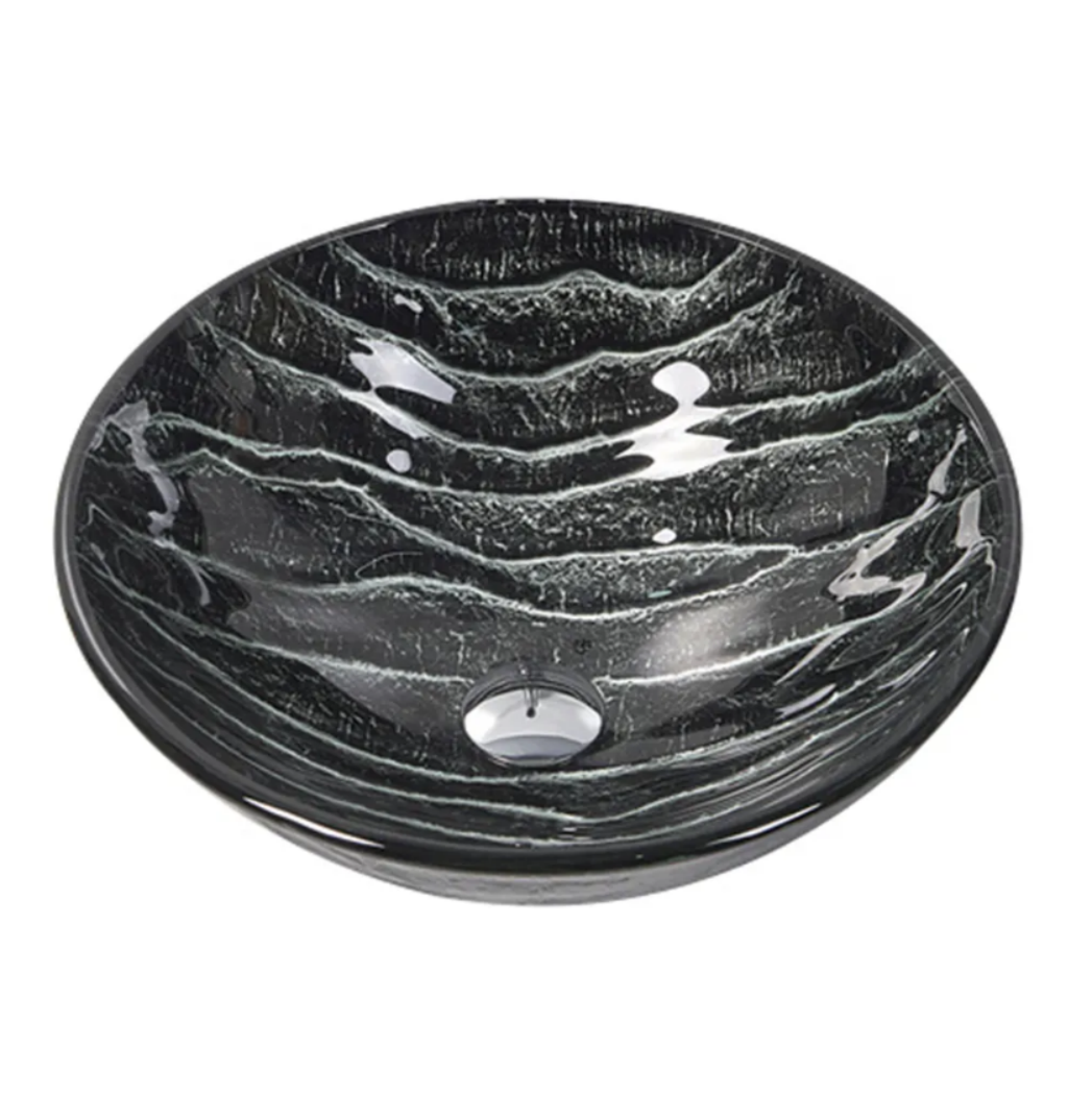 Infinity Black Tempered Glass Round Above Counter Art Basin 420*420*145mm