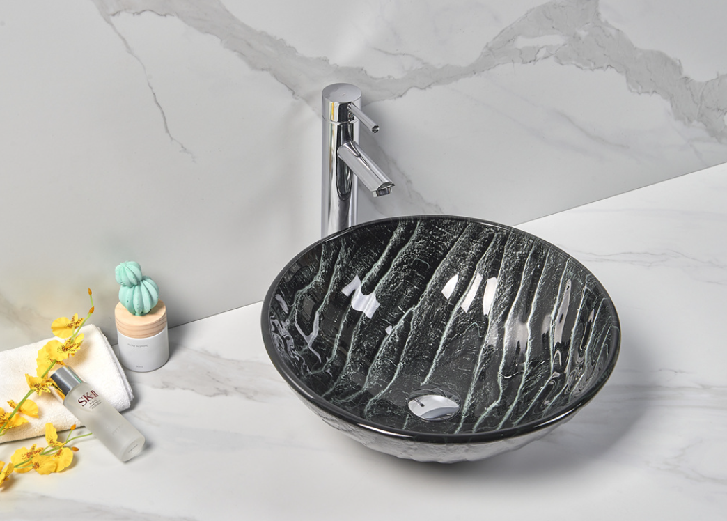 Infinity Black Tempered Glass Round Above Counter Art Basin 420*420*145mm