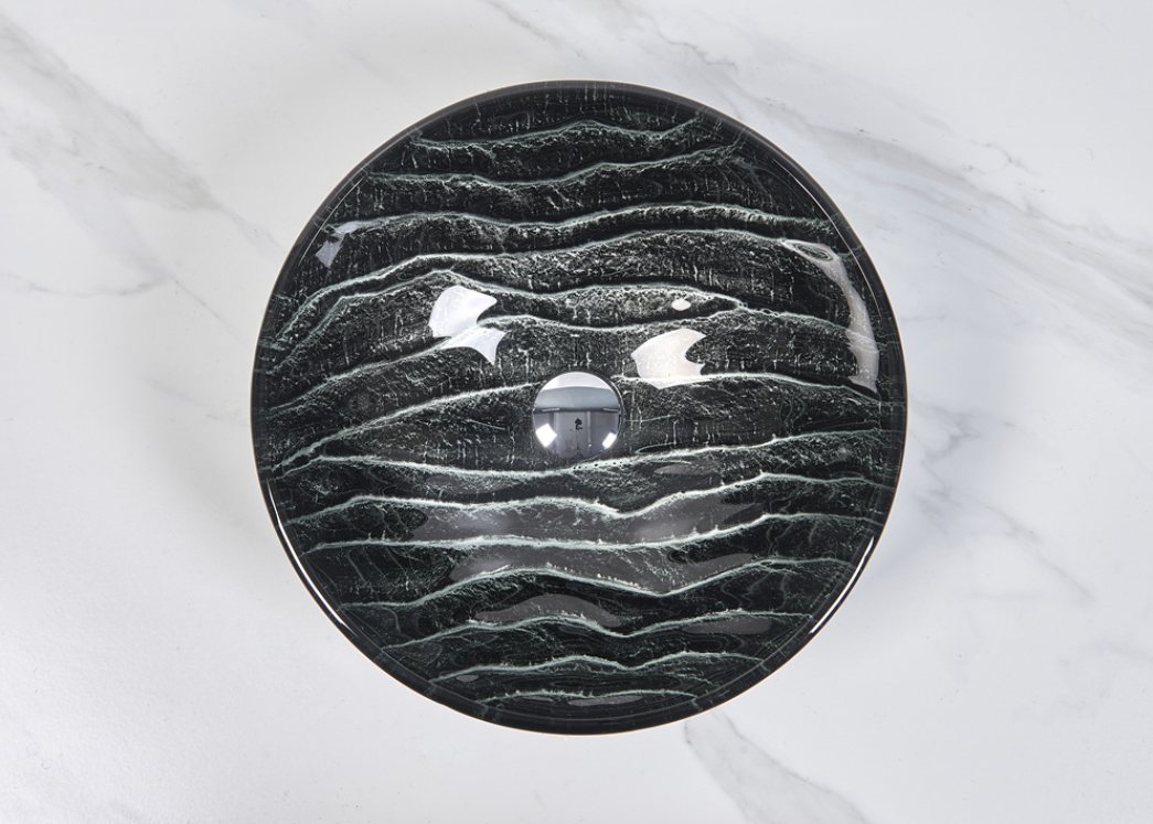 Infinity Black Tempered Glass Round Above Counter Art Basin 420*420*145mm