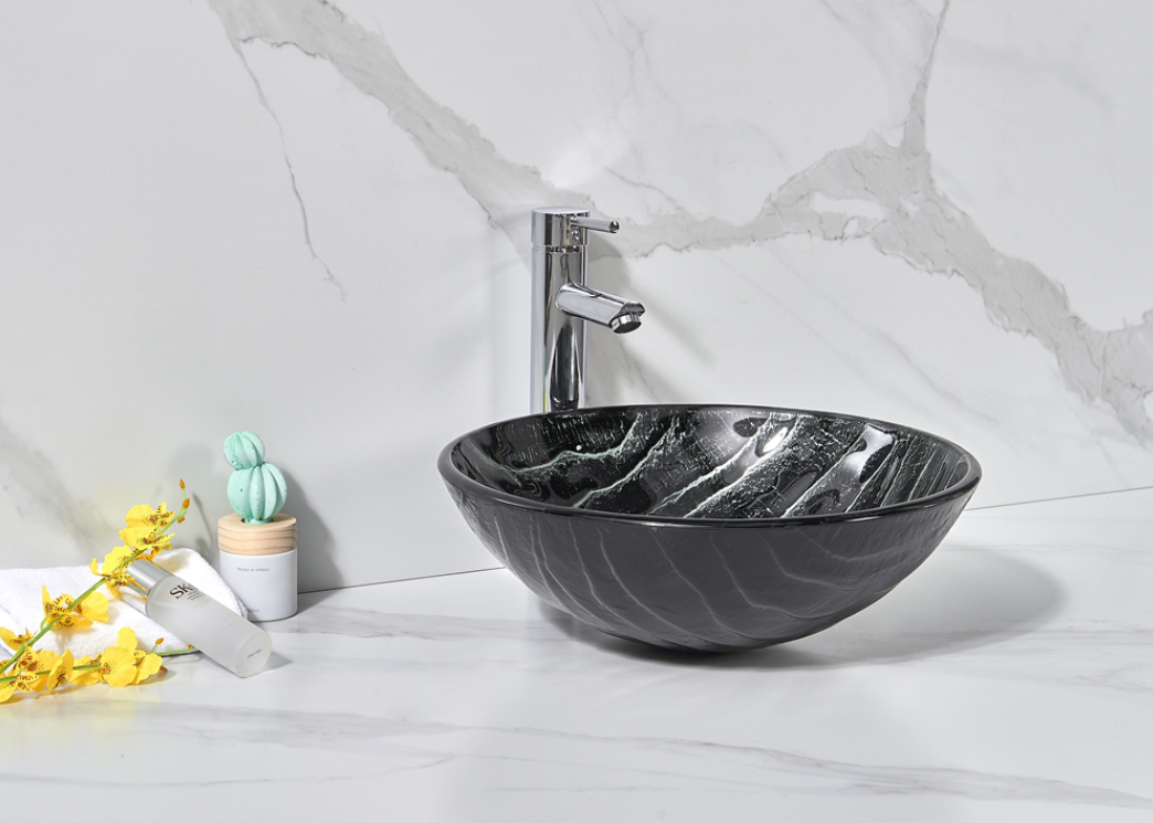 Infinity Black Tempered Glass Round Above Counter Art Basin 420*420*145mm