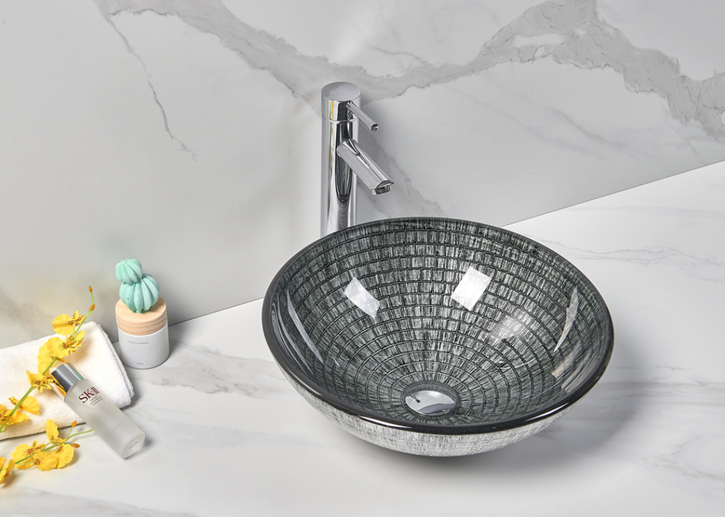 Infinity Black Tempered Glass Round Above Counter Top Art Basin 420*420*145mm