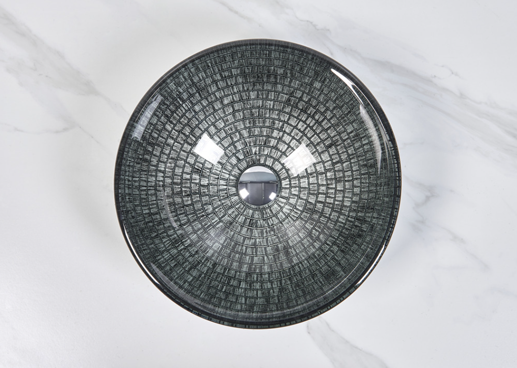 Infinity Black Tempered Glass Round Above Counter Top Art Basin 420*420*145mm