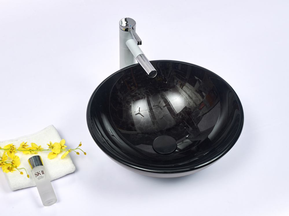 Infinity 420*420*145mm Black Glass Tempered Round Above Counter Art Basin