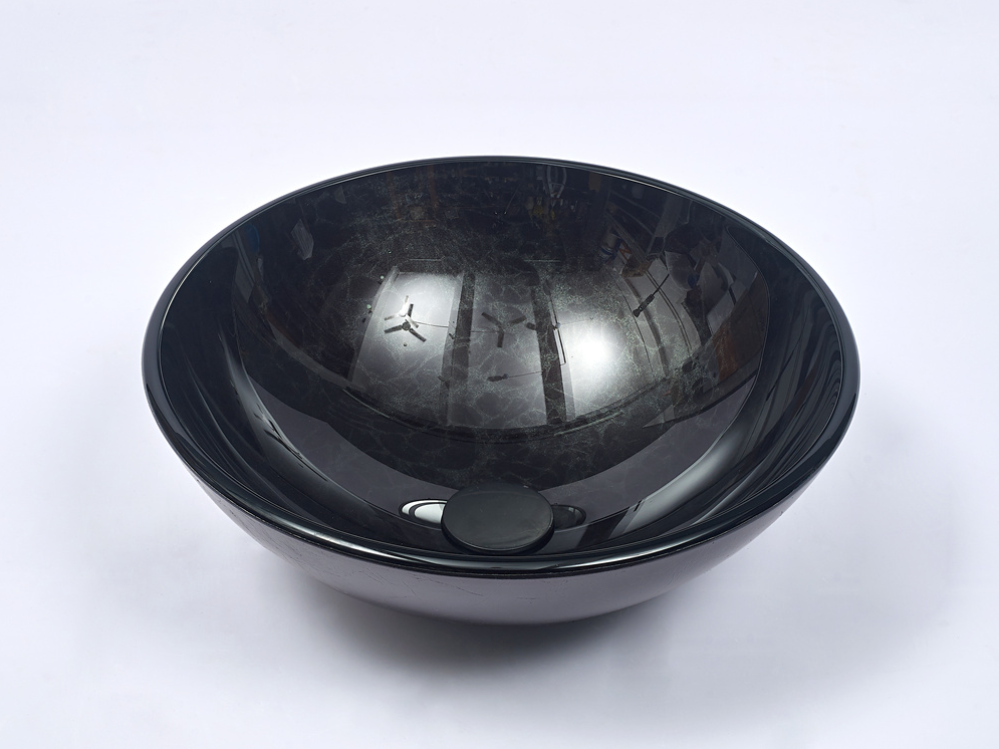 Infinity 420*420*145mm Black Glass Tempered Round Above Counter Art Basin