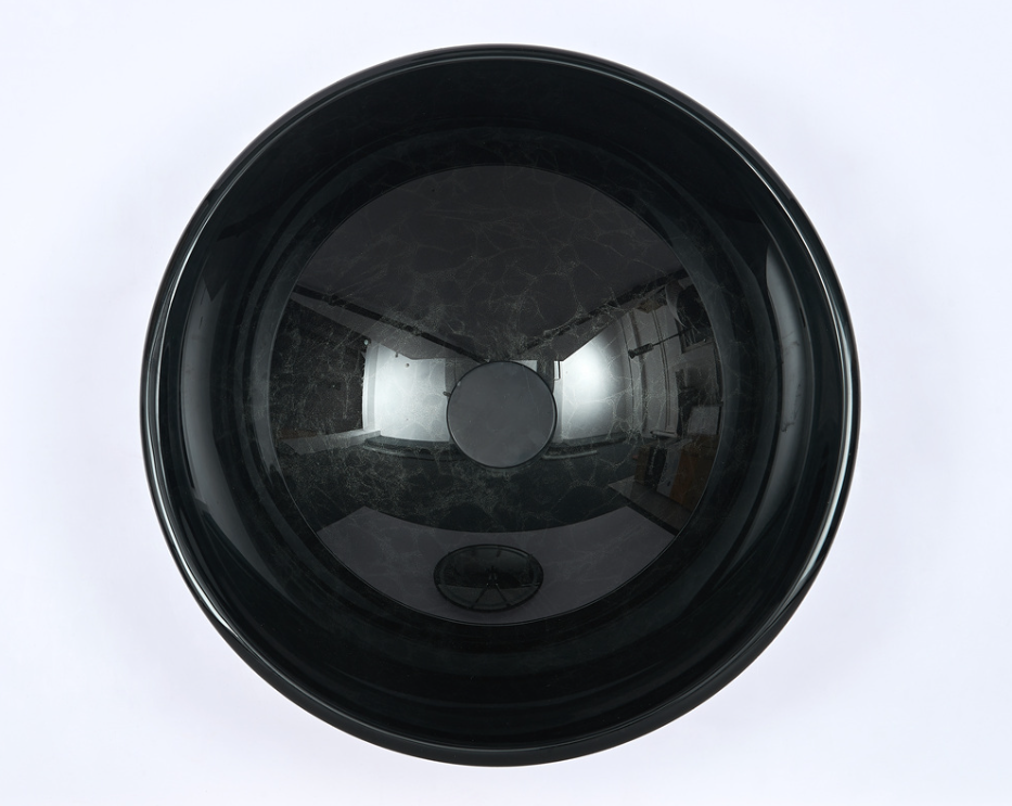 Infinity 420*420*145mm Black Glass Tempered Round Above Counter Art Basin
