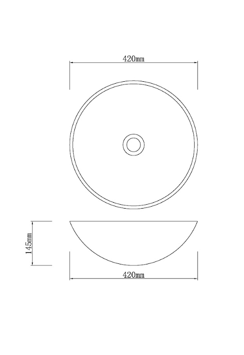 Infinity 420*420*145mm Black Glass Tempered Round Above Counter Art Basin
