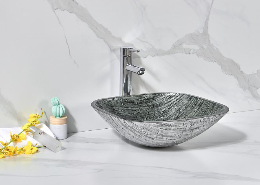 Infinity Black Tempered Glass Square Above Counter Art Basin 420*420*145mm