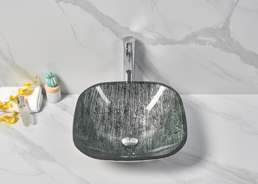 Infinity Black Tempered Glass Square Above Counter Art Basin 420*420*145mm