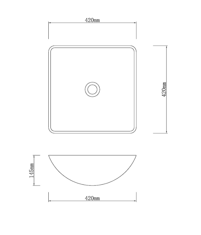 Infinity Black Tempered Glass Square Above Counter Art Basin 420*420*145mm