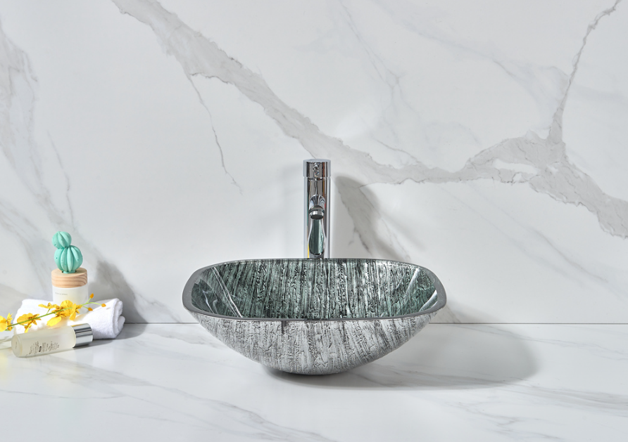 Infinity Black Tempered Glass Square Above Counter Art Basin 420*420*145mm