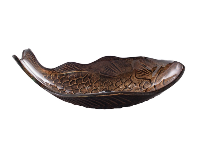 Infinity Brown Tempered Glass Fish Specical Shape Above Counter Art Basin 450*350*170mm
