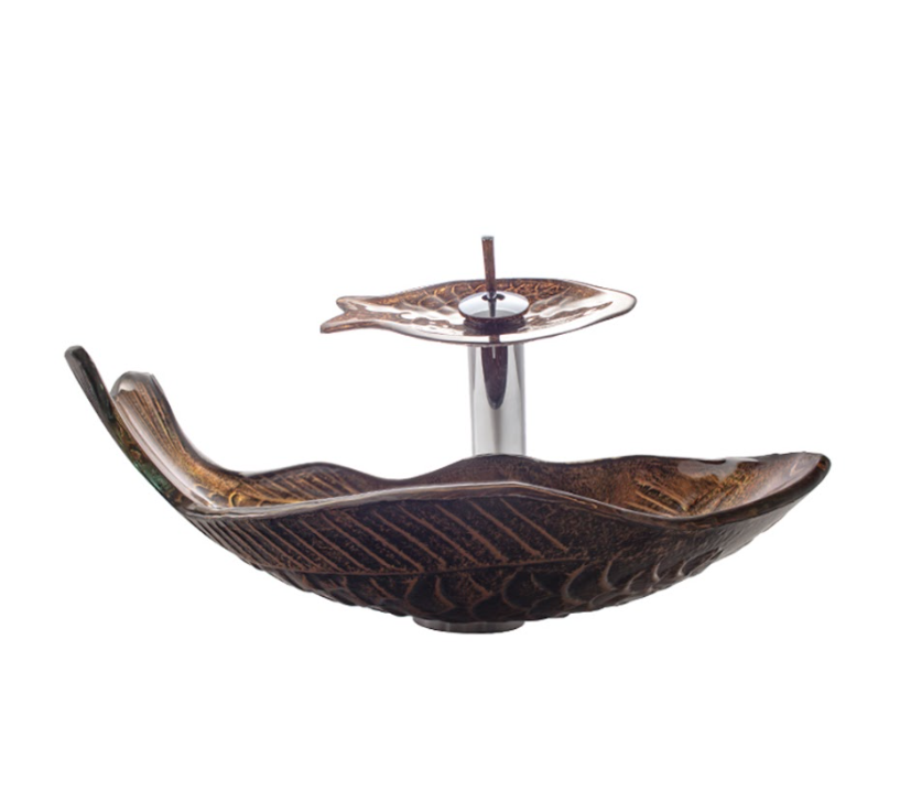 Infinity Brown Tempered Glass Fish Specical Shape Above Counter Art Basin 450*350*170mm