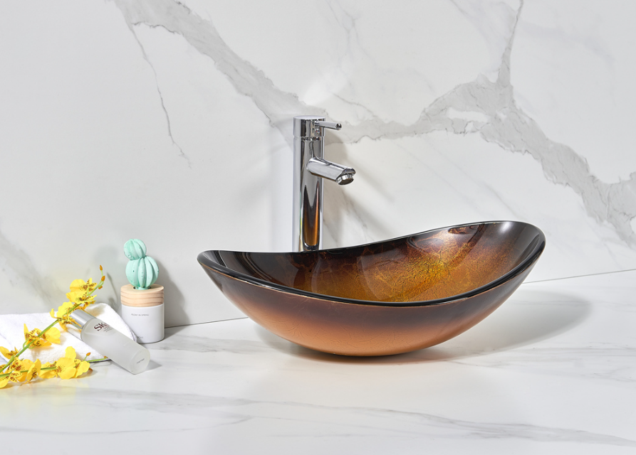 Infinity Tempered Glass Leaf Specical Shape Above Counter Art Basin 545*370*155mm