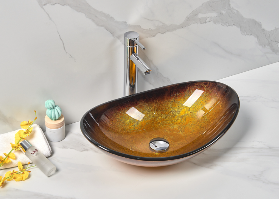 Infinity Tempered Glass Leaf Specical Shape Above Counter Art Basin 545*370*155mm