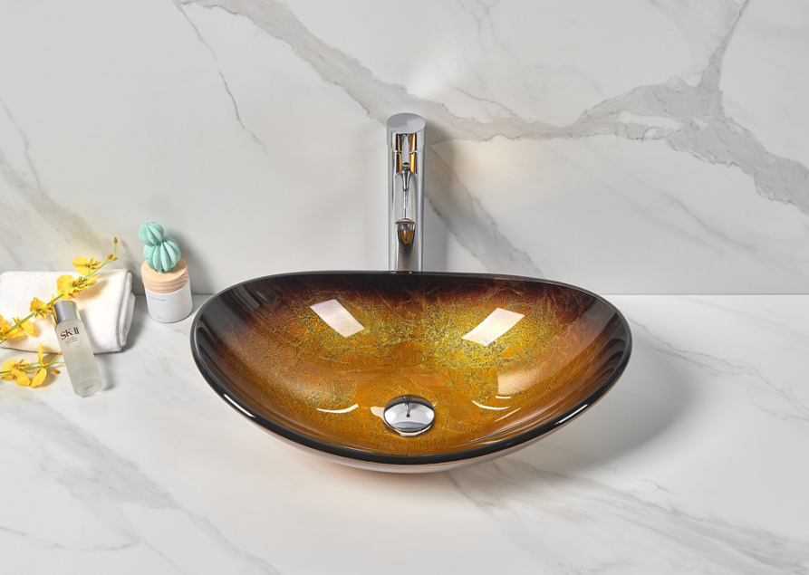 Infinity Tempered Glass Leaf Specical Shape Above Counter Art Basin 545*370*155mm
