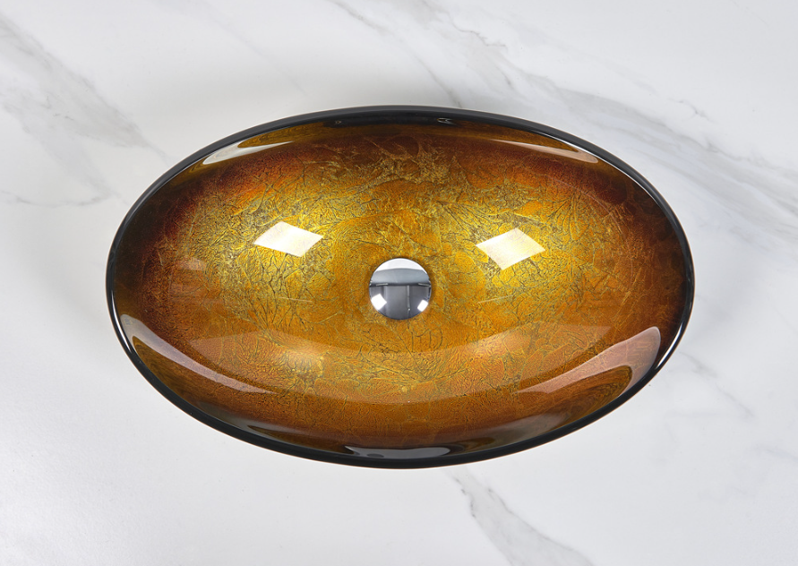 Infinity Tempered Glass Leaf Specical Shape Above Counter Art Basin 545*370*155mm