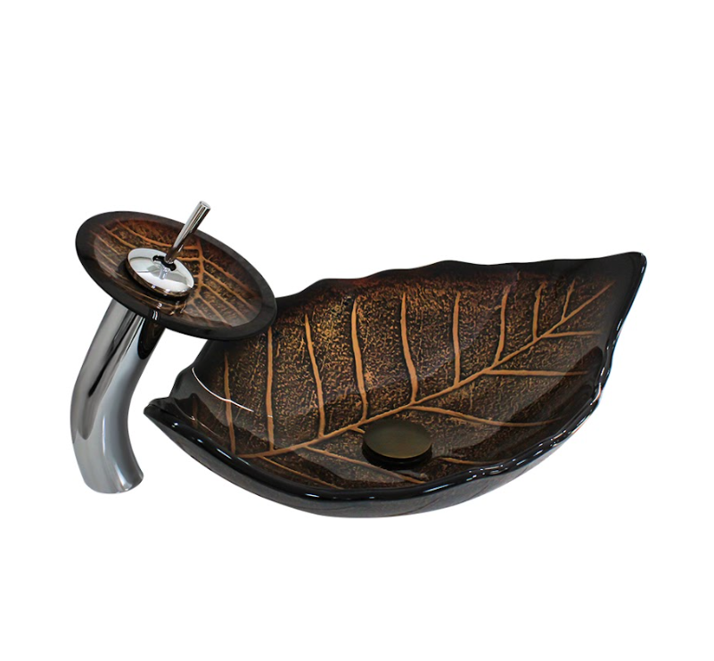 Infinity Tempered Glass Leaf Specical Shape Above Counter Art Basin 550*350*125mm