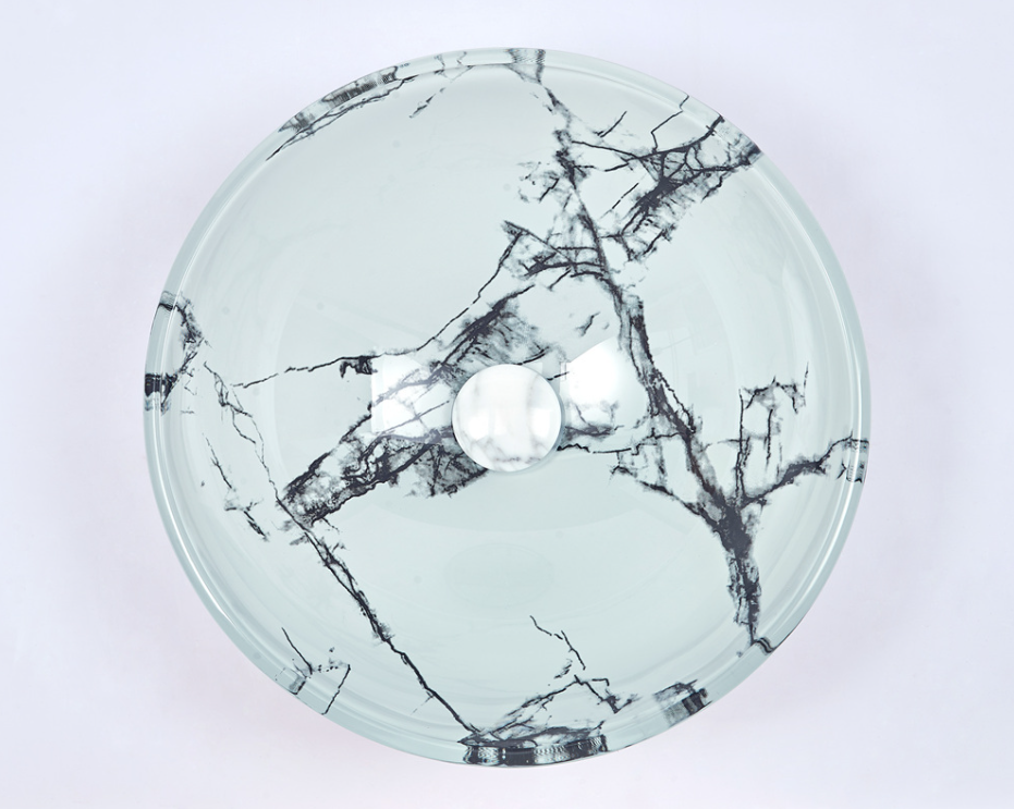Infinity Marble Tempered Glass Round Above Counter Art Basin 420*420*145mm