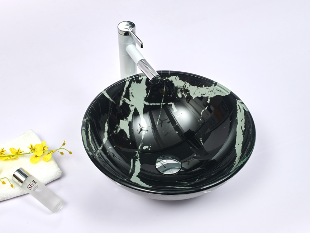 Infinity 420*420*145mm Tempered Glass Round Above Counter Art Basin