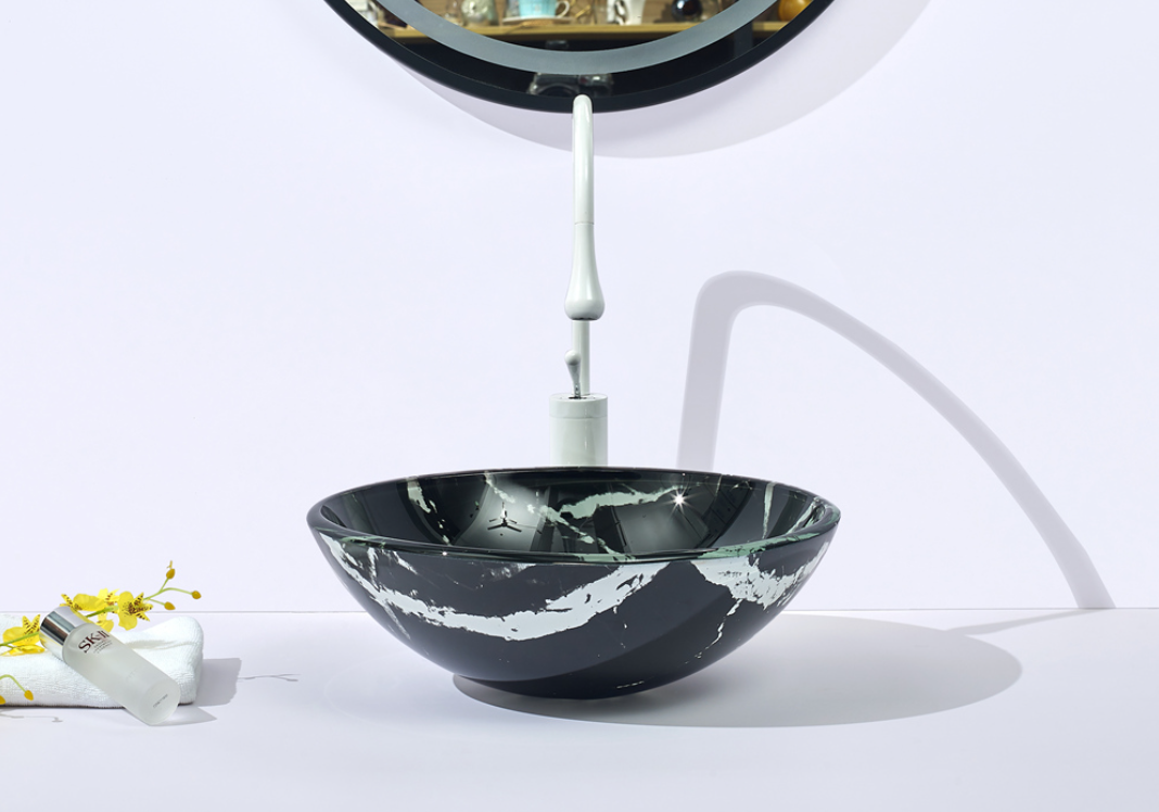 Infinity 420*420*145mm Tempered Glass Round Above Counter Art Basin