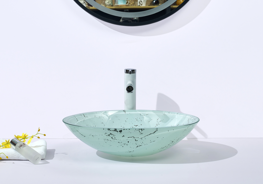 Infinity Green Double Layer Tempered Glass Oval Above Counter Art Basin 480*390*140mm