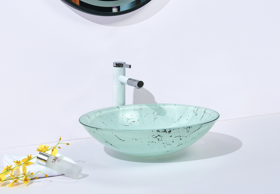 Infinity Green Double Layer Tempered Glass Oval Above Counter Art Basin 480*390*140mm