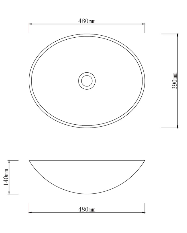Infinity Gloss Black Double Layer Tempered Glass Oval Above Counter Art Basin 480*390*140mm